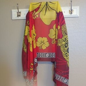 NWT Cancun Vibrant Floral Sheer Wrap Drape Scarf Swim Cover 42" X 70"